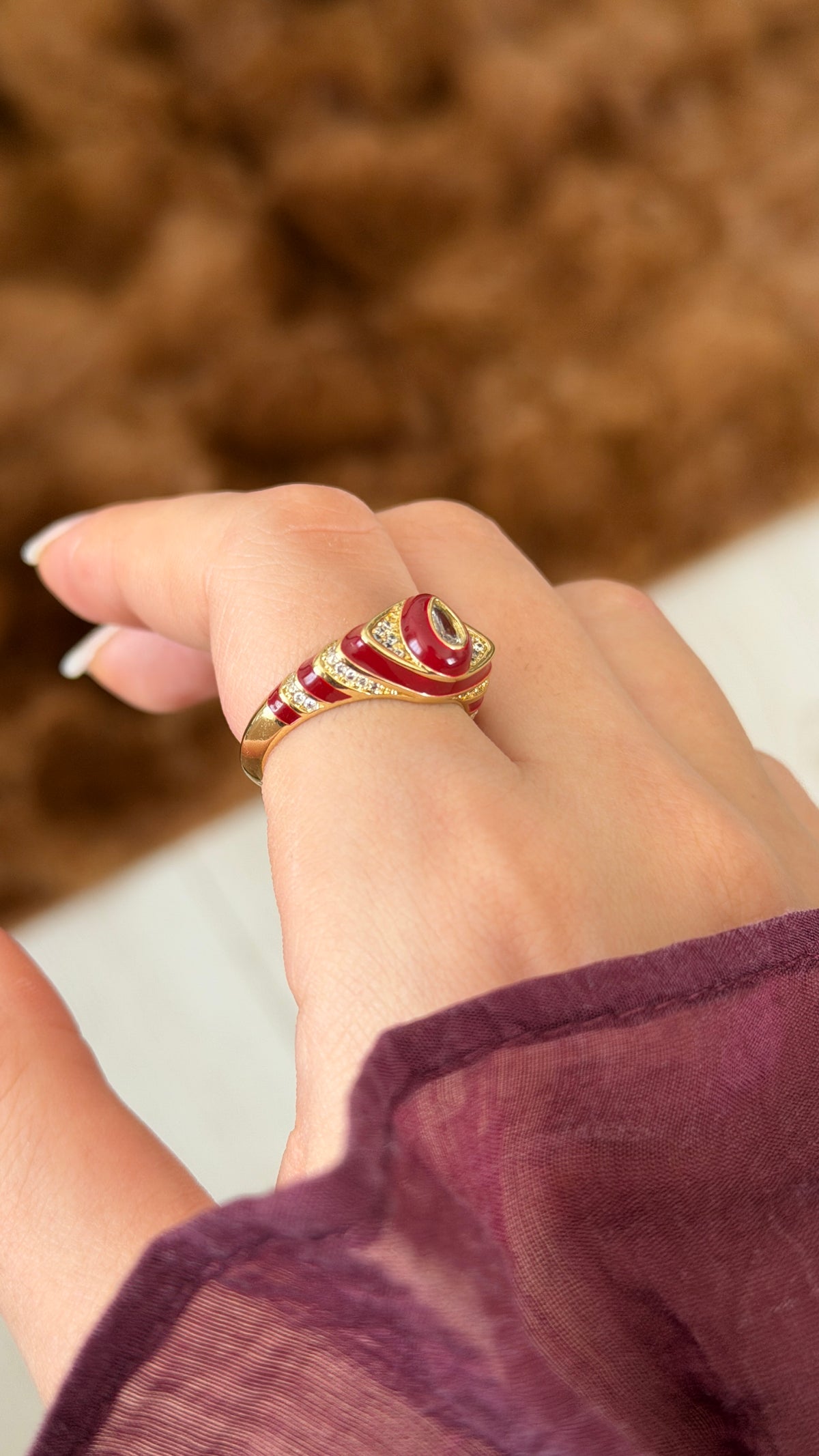 Mina Red Zirkon Taşlı Vintage Model Yüzük