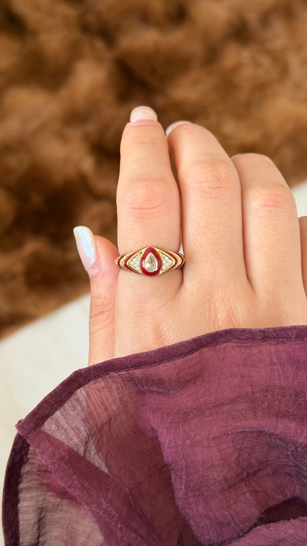 Mina Red Zirkon Taşlı Vintage Model Yüzük