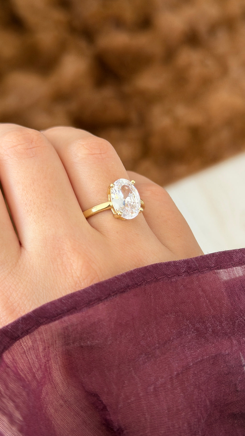 Tiffany Style Oval Kesim Taşlı Yüzük