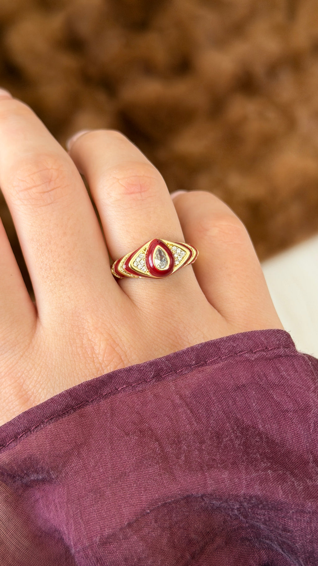 Mina Red Zirkon Taşlı Vintage Model Yüzük