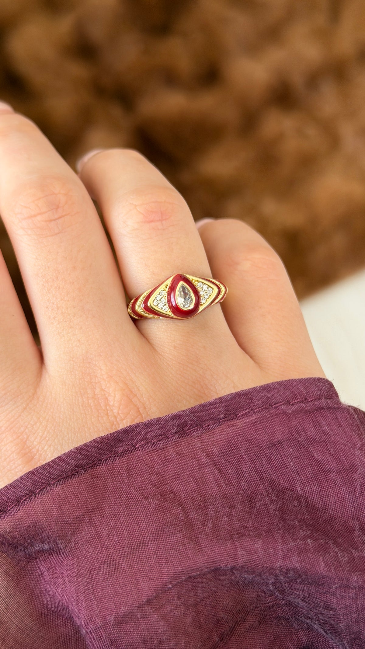 Mina Red Zirkon Taşlı Vintage Model Yüzük