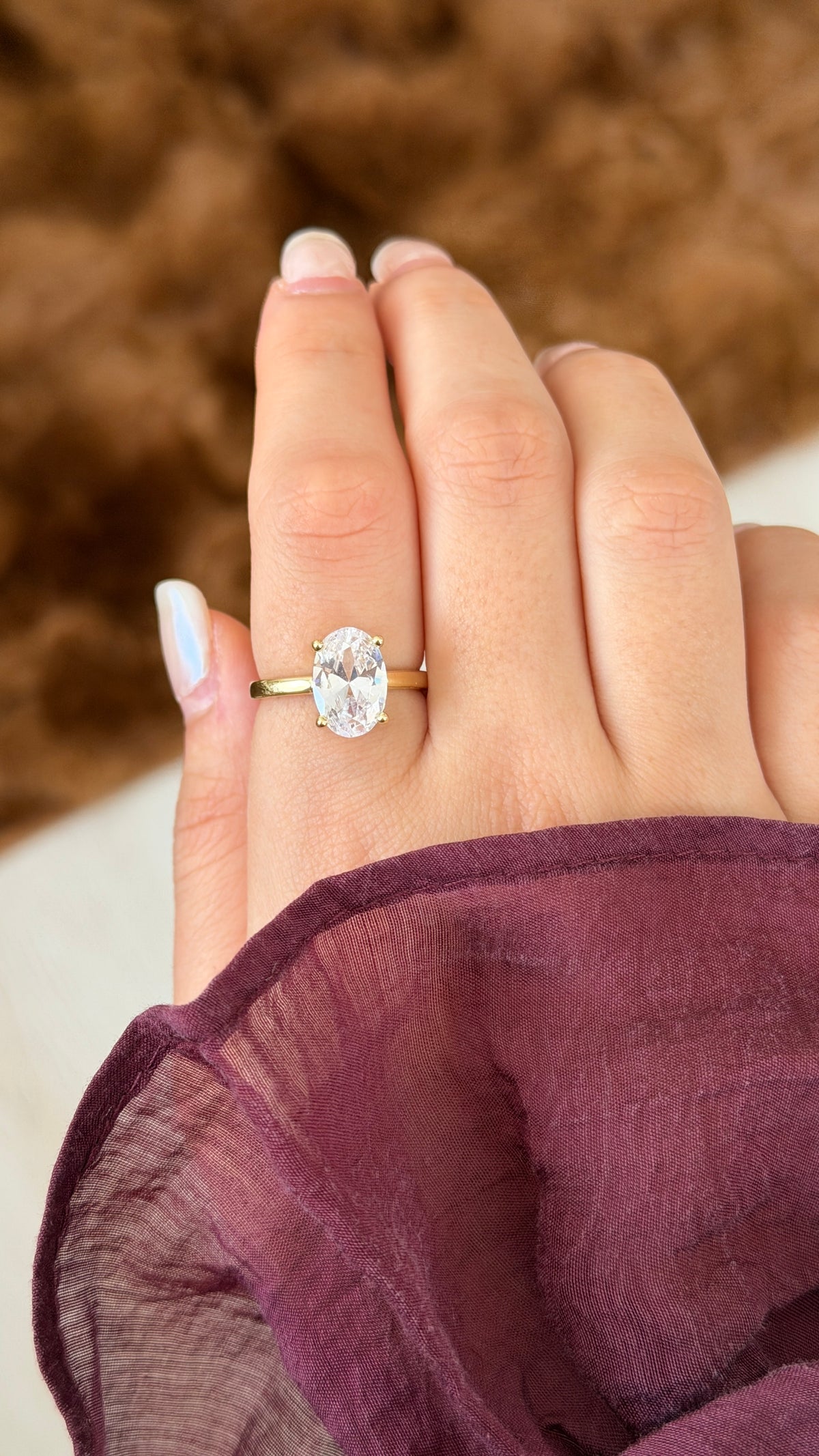 Tiffany Style Oval Kesim Taşlı Yüzük