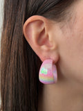Rainbow Petek Dokulu Pembe Halka Küpe