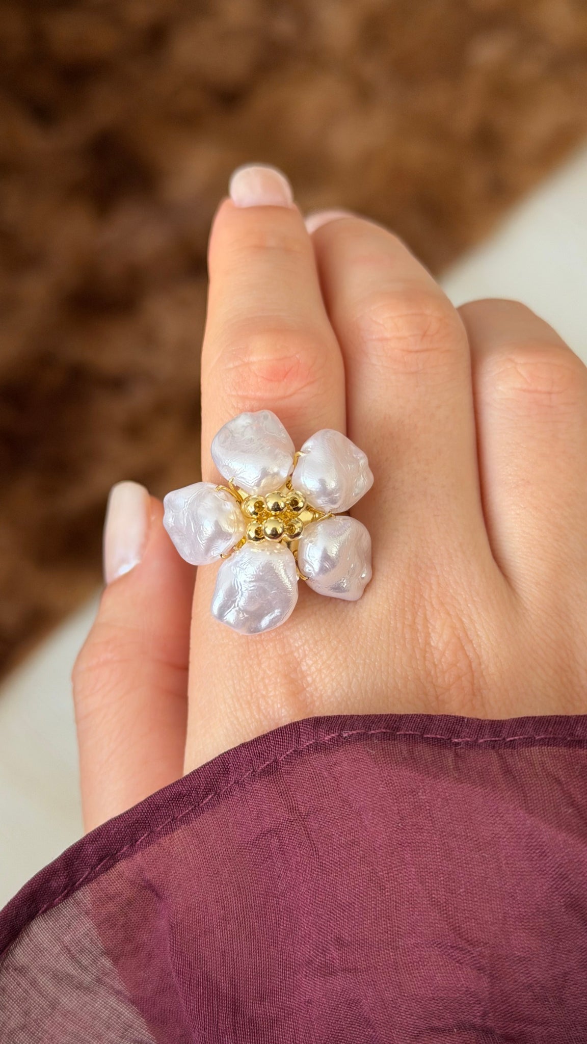 Blossom Sedefli Çiçek Tasarım Yüzük