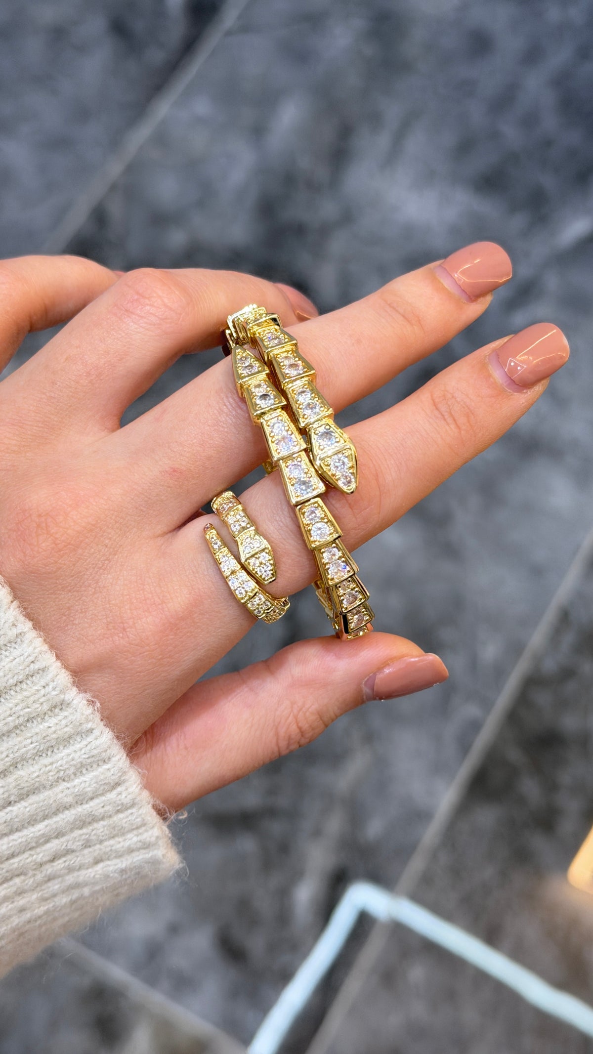 Serpent Zirkon Taşlı İtalyan Stil Sarmal Tasarım Lüks Set